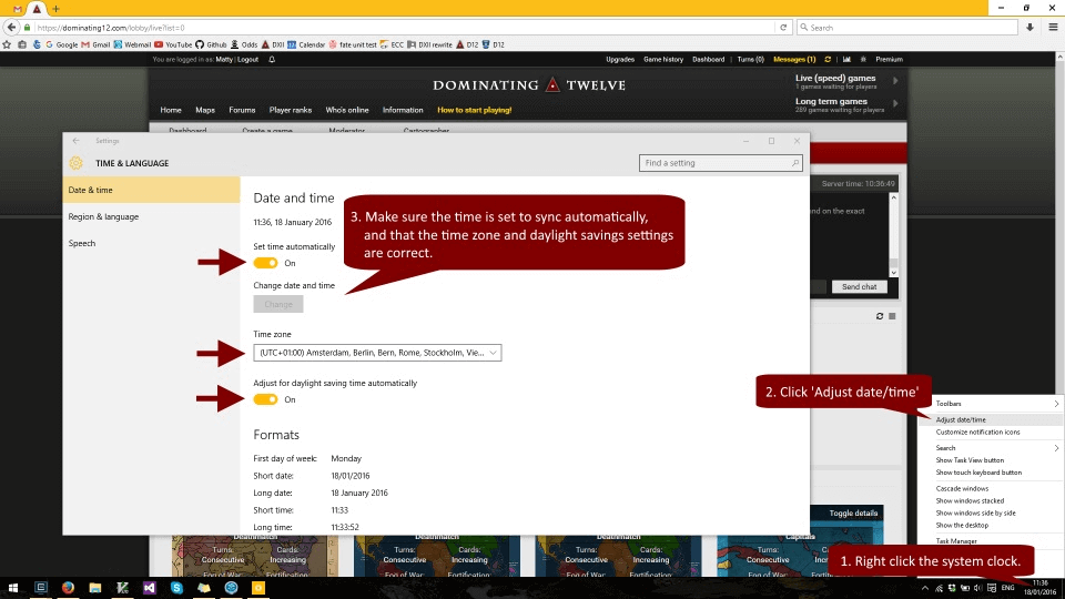 Screenshot to sync the system clock.