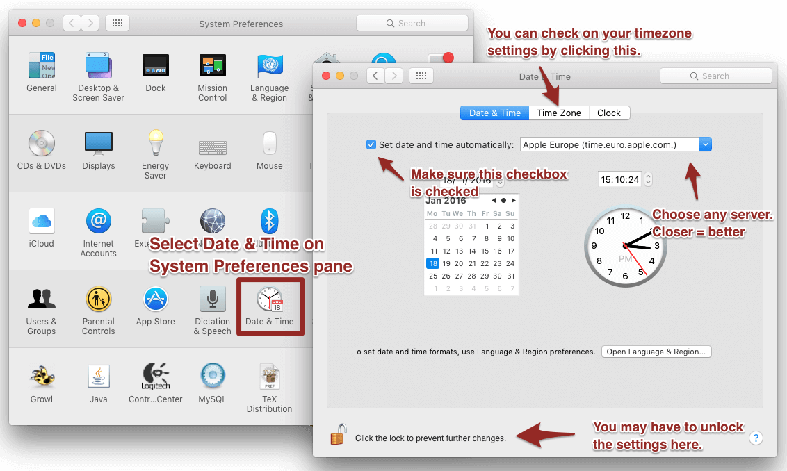 Screenshot to sync the system clock.